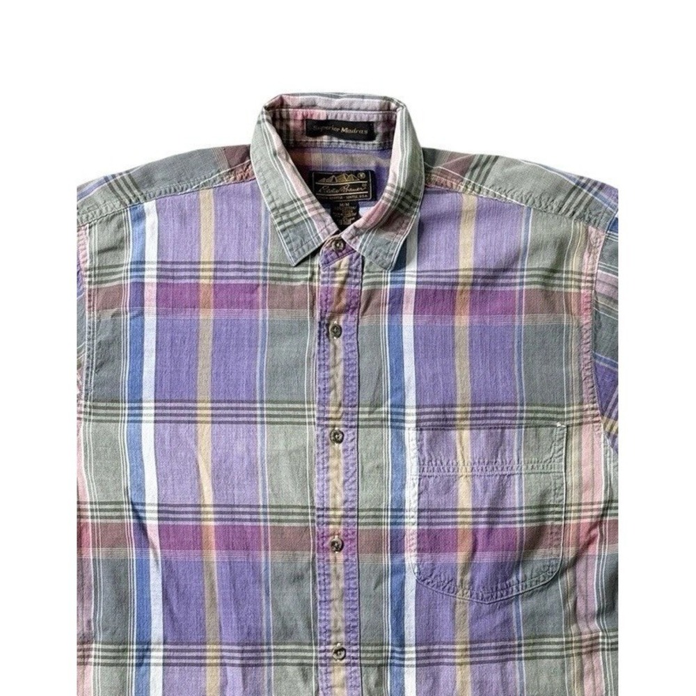 Vintage Eddie Bauer Superior Madras Plaid Short Sleeve Button Up Shirt Size M